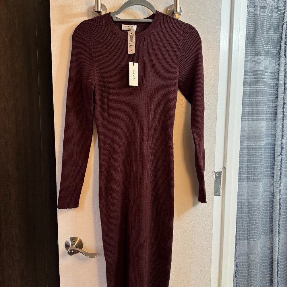 Aritzia Babaton Ribbed Maroon Dumas Dress Medium